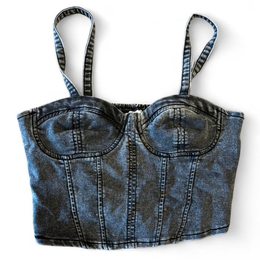 No Boundaries Black Denim Bustier Crop Top Size M NWOT
